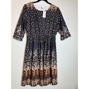 Pixie Lady Short Dresses for Women Crew Neck Boho Casual Smocked Waisted Sz‎ M